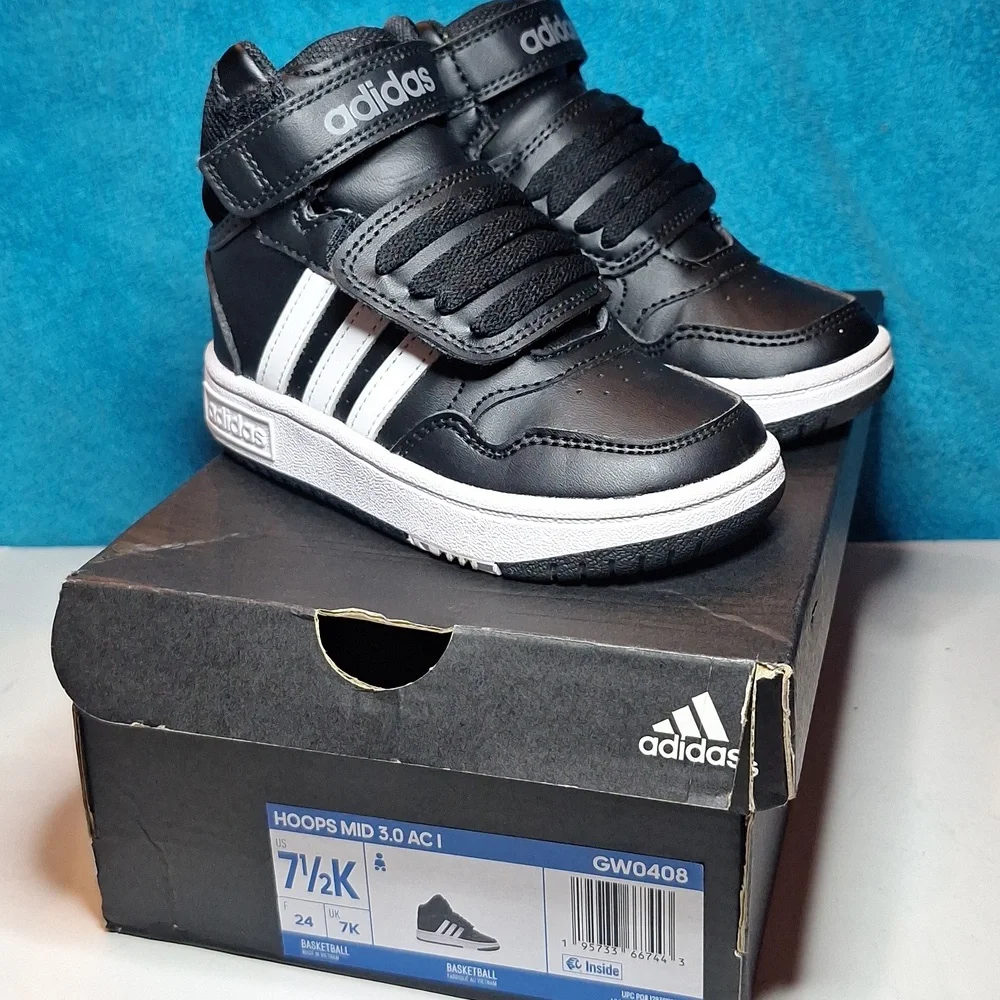 Like New Toddler Adidas Hoops Mid 2.0 Sneakers Toddler Shoes Size 7.5 Black - Picture 2 of 10